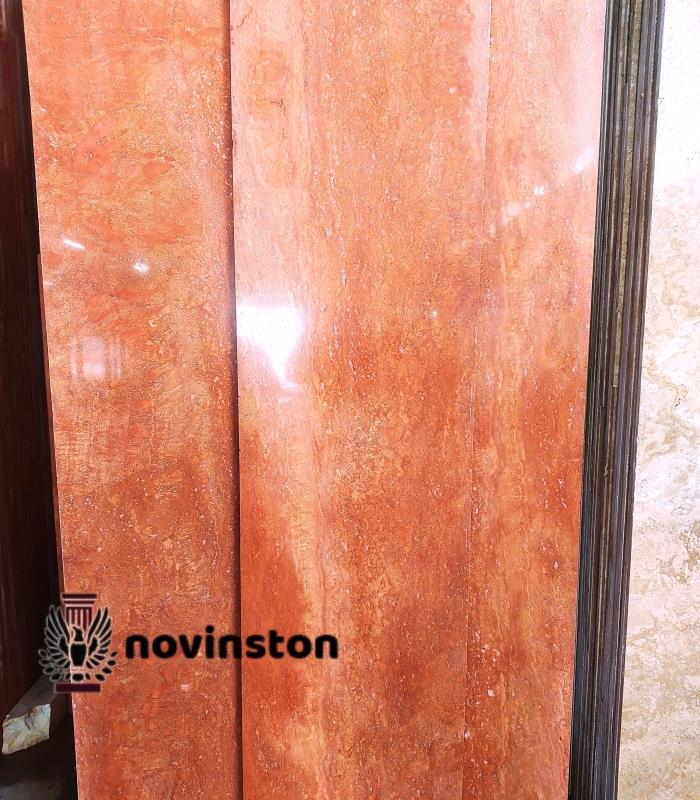  🔹 طراحی نمای ساختمان با سنگ تراورتن قرمز آذرشهر، ترکیبی از زیبایی، دوام و چسبندگی بالا برای ماندگاری طولانی. 